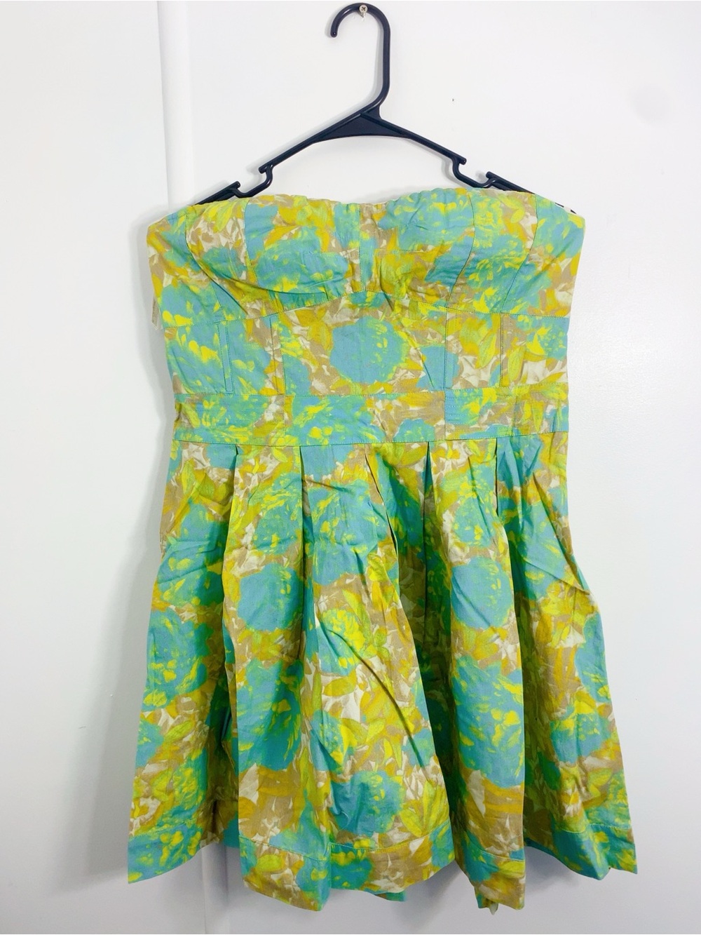 Jessica Simpson Aqua & Yellow Floral Strapless Dress